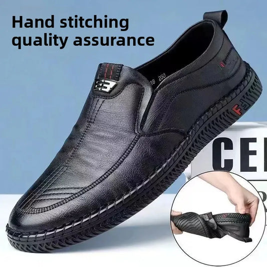 Zapatos de conducción de cuero cómodos para hombre, sin cordones, con suela suave, antideslizantes, transpirables, para personas de mediana edad y mayores.