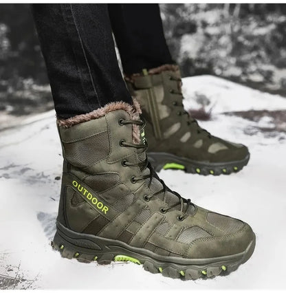 Brand Winter Men's Boots Thick Plush Warm Snow Boots Lace-UP Men Ankle Boots Outdoor Waterproof Men's Motorcycle Boots Size 47