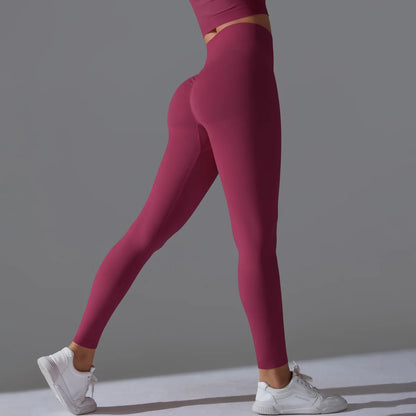 Leggings deportivos de yoga para mujer, sin costuras, cintura alta, elásticos, color sólido, para gimnasio, correr, secado rápido, realce y efecto moldeador.