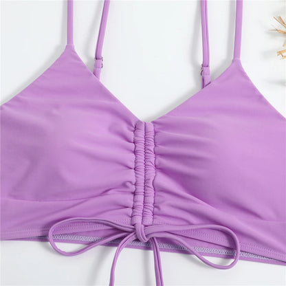 Bikini con cordón y estampado tropical para mujer, traje de baño de cintura alta con lazo frontal, pantalones cortos, traje de baño sexy para mujer, ropa de playa de verano
