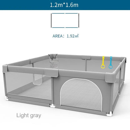 Corralito para bebés IMBABY gris claro con anilla de tiro, barrera de seguridad para niños, cerca y caja de pelota para juegos.