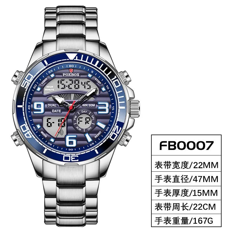 Relojes digitales Foxbox para hombre, reloj de pulsera deportivo de cuarzo de lujo superior, reloj de pulsera de acero militar resistente al agua, reloj de pulsera de cuarzo, reloj para hombre