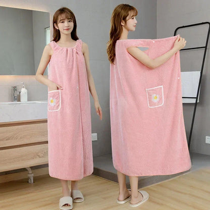 Toalla de baño para el hogar, para mujeres, usable, para adultos, absorbente de agua, poliéster, para cabello seco, falda, estilo largo, para baño, lavable, bata de baño
