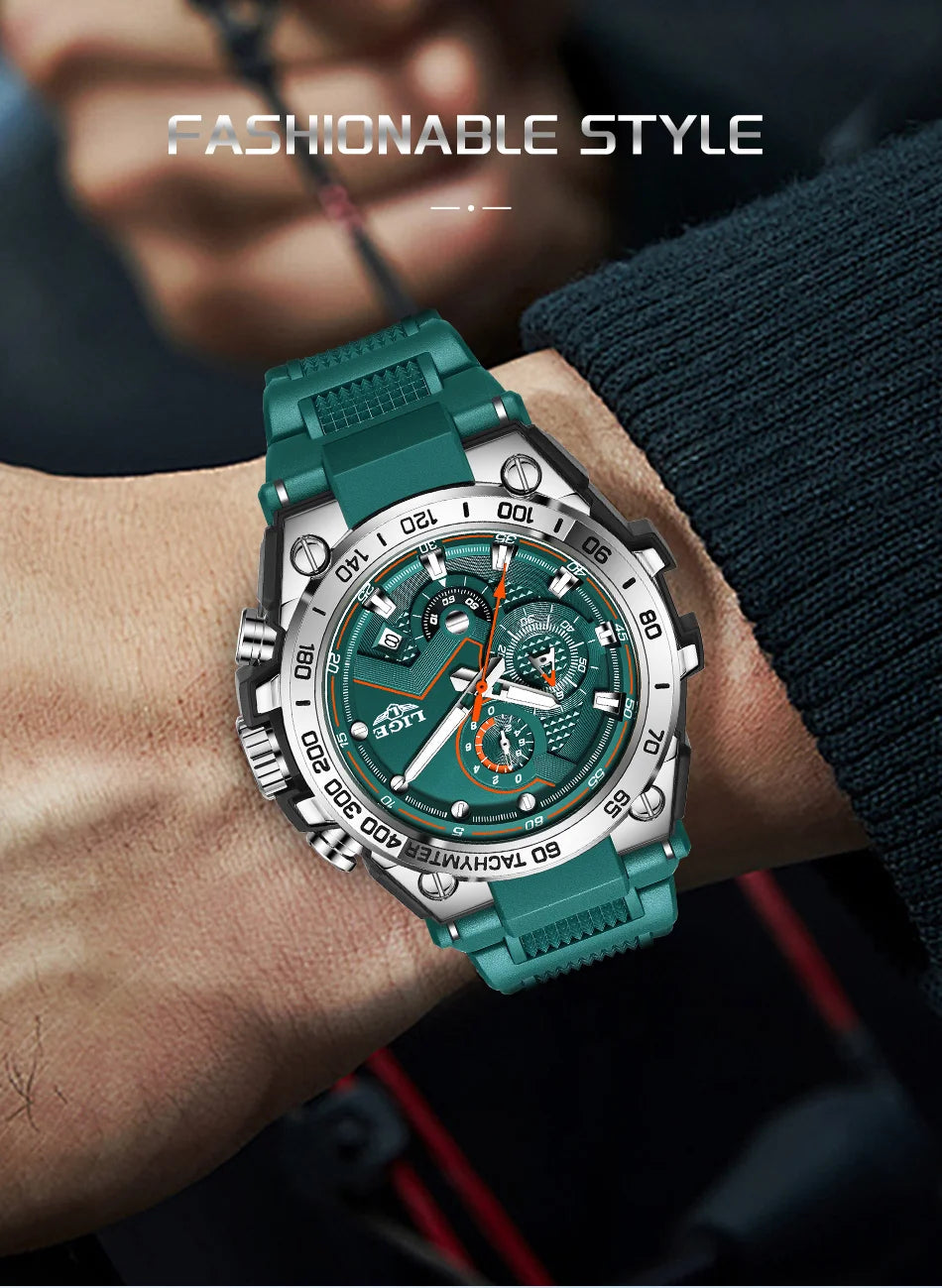 Reloj LIGE para hombre, multifunción, correa de silicona, resistente al agua, luminoso, calendario, moda, deportivo, cuarzo.