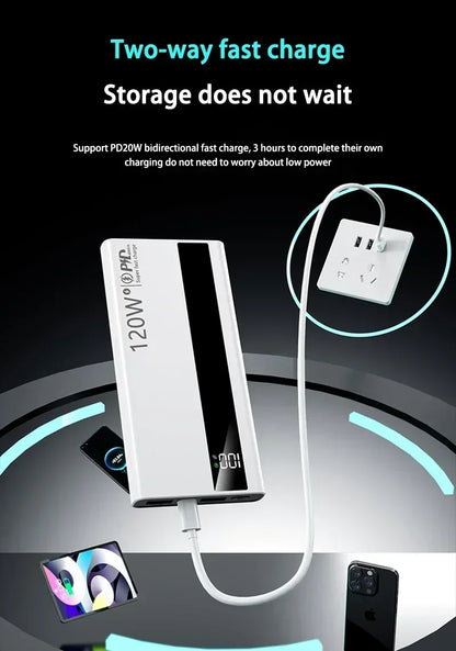 Banco de energía Xiaomi de 500.000 mAh, 120 W, carga ultrarrápida, batería externa de alta capacidad, cargador portátil para iPhone y Samsung.