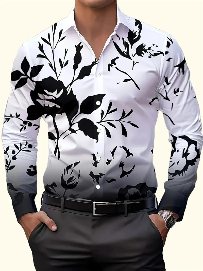 Camisa casual estampada para hombre 2025 con mangas largas transpirables y botones de plomo adecuada para primavera y otoño.