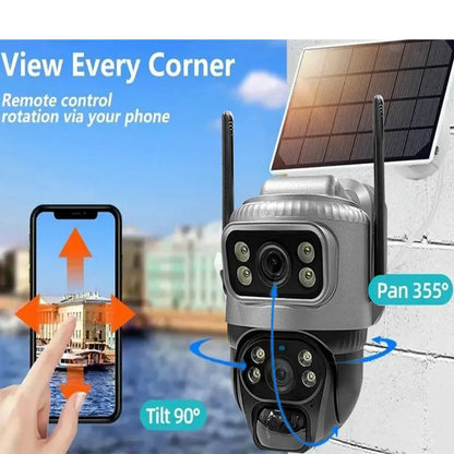 Cámara solar 4G de 8MP con lente dual 4K, PIR, tarjeta SIM integrada, visión nocturna, resistente al agua, cámara IP de seguridad con batería y monitor CCTV.