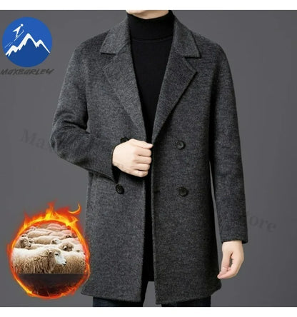 Chaqueta de lana de lujo para hombre Maxbarley, cuello de traje, abrigo ligero y cálido para trabajo, viajes informales, resistente al frío, mezcla de lana para invierno