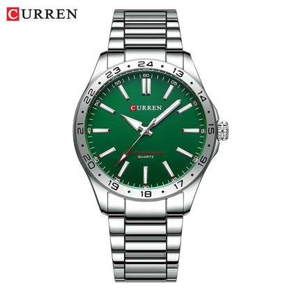 CURREN 8452 Reloj de cuarzo para hombre, sencillo, moderno, para ocio y negocios, con correa de acero inoxidable negra y plateada.