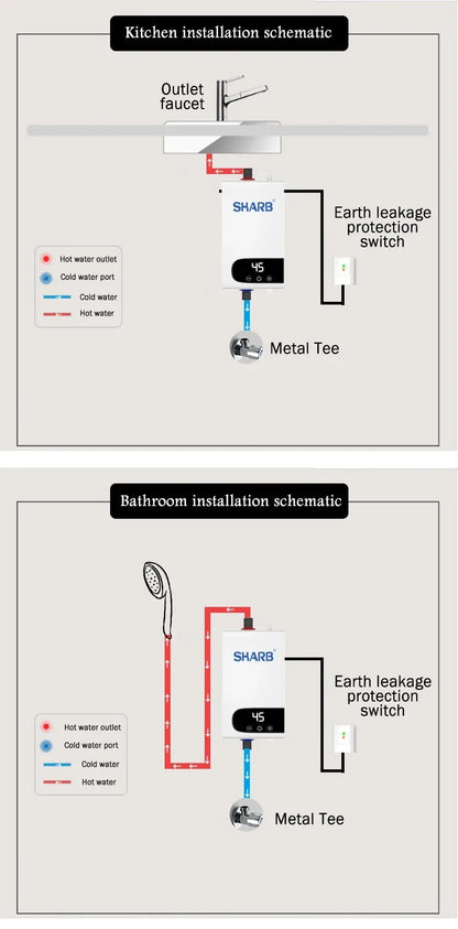 Calentador de agua eléctrico instantáneo sin tanque con temperatura constante y pantalla digital. Calentador de agua a demanda.