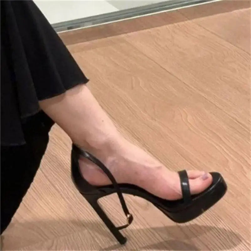 Sandalias elegantes y sexys de tacón alto para mujer, zapatos de verano con punta abierta, suela de goma y punta redonda, estilo coreano, 2025