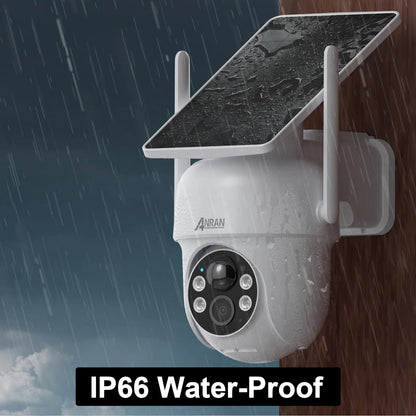 Cámara solar ANRAN 2K 3/5MP 2.4G Wifi, vigilancia y seguridad para el hogar, con batería, detección PIR y audio bidireccional.