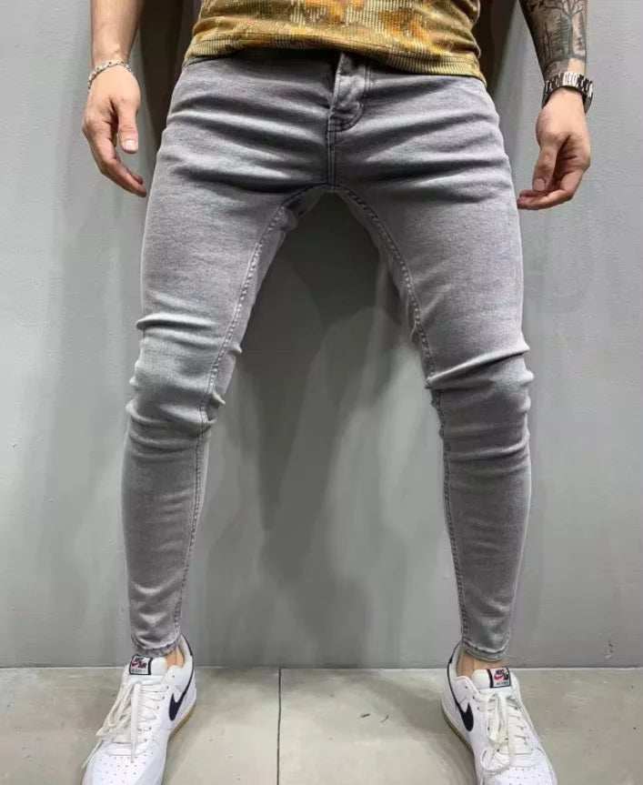 Pantalones vaqueros negros de hombre, corte ajustado, color gris, estilo casual, ajustados, estilo hip hop, urbano, de algodón.
