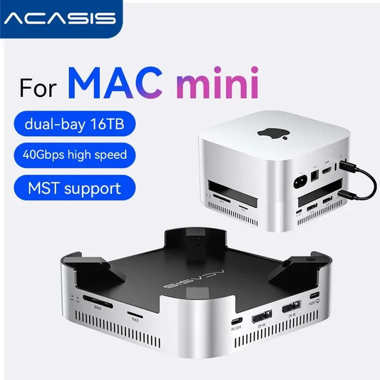 Estación de acoplamiento Acasis USB-C de 40 Gbps | Doble SSD M.2 NVMe de 16 TB máx. | Puertos USB-A | DP4K 144 Hz (único) | TF/SD para Mac Mini M4/M4 Pro