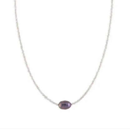 Collar de perlas de agua dulce naturales hecho a mano, moderno y artístico, con colgante de cuentas de arroz estilo retro.