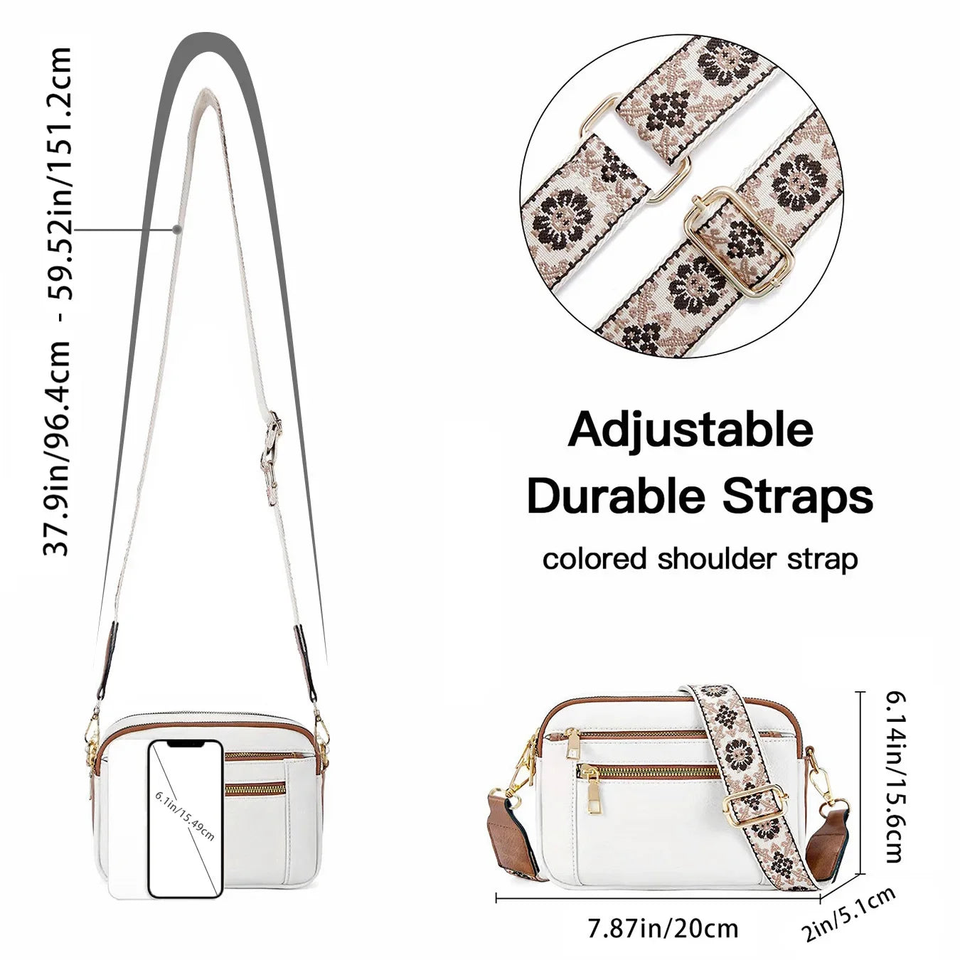 Bolso bandolera multifuncional con cremallera y bloques de colores, de piel sintética, tipo cartera de un solo hombro, con correa ajustable para el hombro.