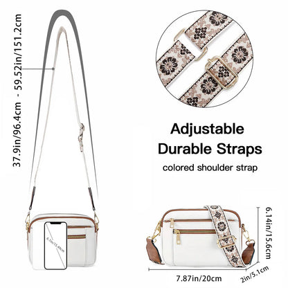 Bolso bandolera multifuncional con cremallera y bloques de colores, de piel sintética, tipo cartera de un solo hombro, con correa ajustable para el hombro.