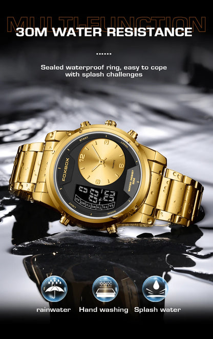 LIGE - Reloj digital de moda para hombre, deportivo, informal, resistente al agua, de cuarzo, cronógrafo de lujo, marca FOXBOX