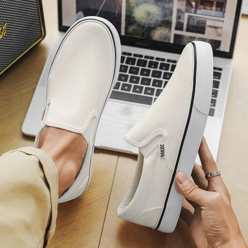 Zapatos casuales de lona sin cordones para mujer, primavera otoño, color liso, suela de goma, cómodos, forrados de algodón, estilo urbano, calzado para estudiantes
