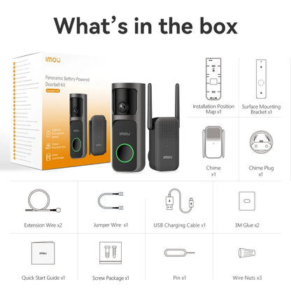 IMOU 4k Video Doorbell 3 with Chime fisheye lens Human Package Detection Rechargeable Battery Two-way Talk Waterproof 360° View