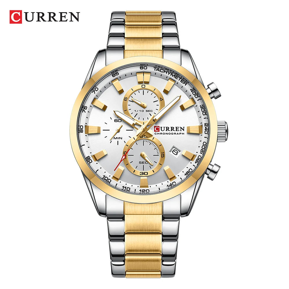 Reloj deportivo CURREN de cuarzo con cronógrafo para hombre - Pulsera de acero inoxidable y esfera multifuncional
