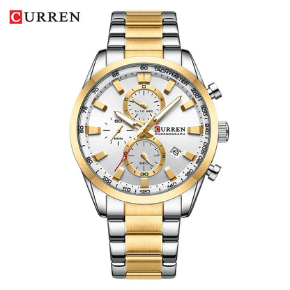 Reloj deportivo CURREN de cuarzo con cronógrafo para hombre - Pulsera de acero inoxidable y esfera multifuncional
