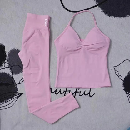 Conjunto de 2 piezas de yoga para mujer, leggings de cintura alta sin costuras, sujetador deportivo, ropa de entrenamiento, ropa deportiva para correr