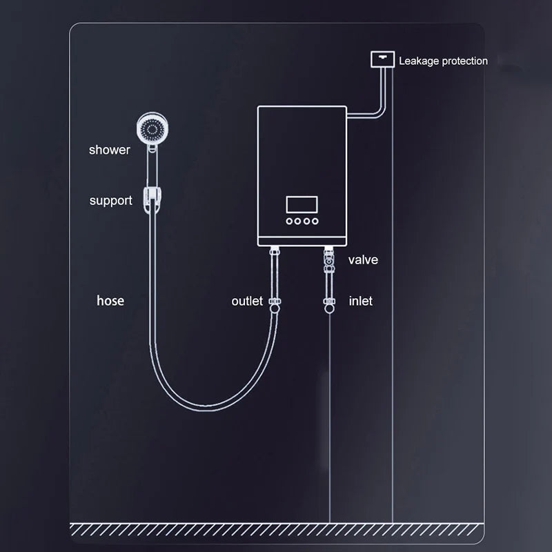 Calentador eléctrico instantáneo de agua IPX4, 7500 kW, calentamiento rápido, sin tanque, con pantalla LED y resistencia al agua.