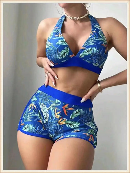 Bikini Halter 2023 para mujer, traje de baño de cintura alta, bañador sexy para mujer, traje de baño con estampado de hojas, ropa de playa de verano