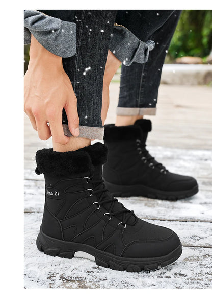 Nuevas botas de invierno para hombre, cálidas y afelpadas, hasta media pantorrilla, para exteriores, antideslizantes, impermeables, para nieve, zapatos de algodón a la moda para hombre.