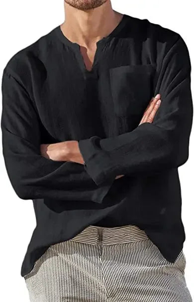 Camisa de lino para hombre 2025, transpirable, color sólido, manga larga, estilo Harajuku, informal, camisa hawaiana, tallas grandes S-5XL