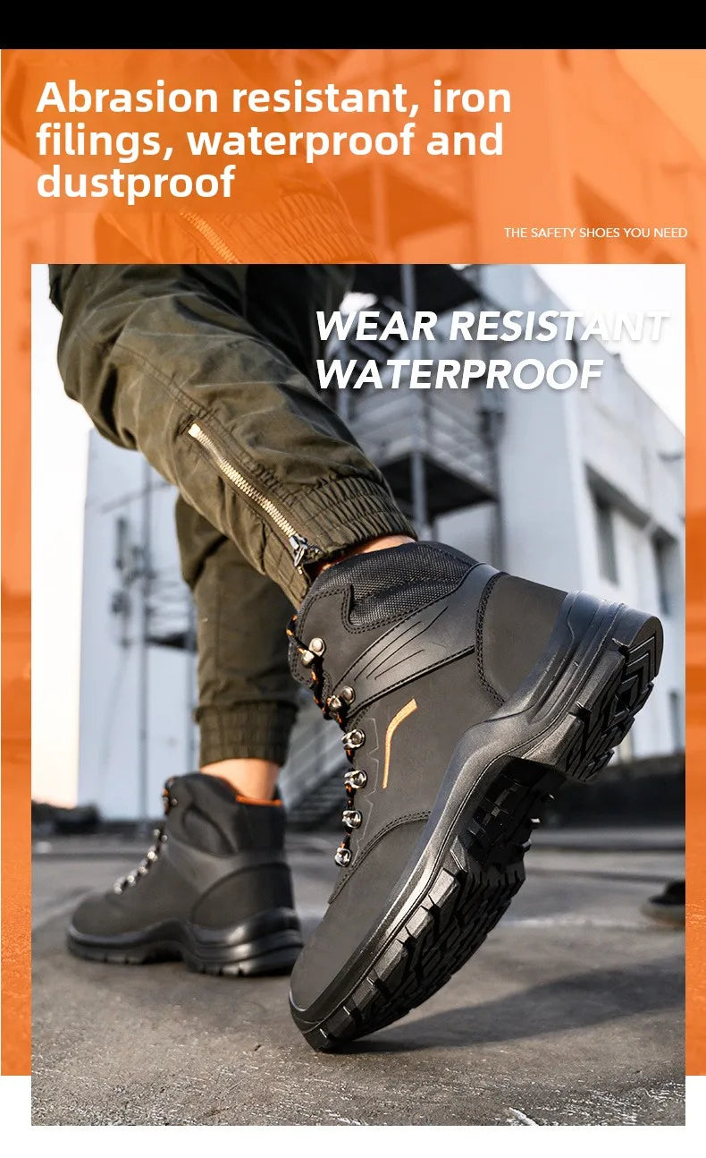 Zapatos de trabajo de cuero antiestáticos, de protección laboral, antiaplastamiento, antipinchazos, antideslizantes, antipolvo y resistentes al desgaste para hombre.