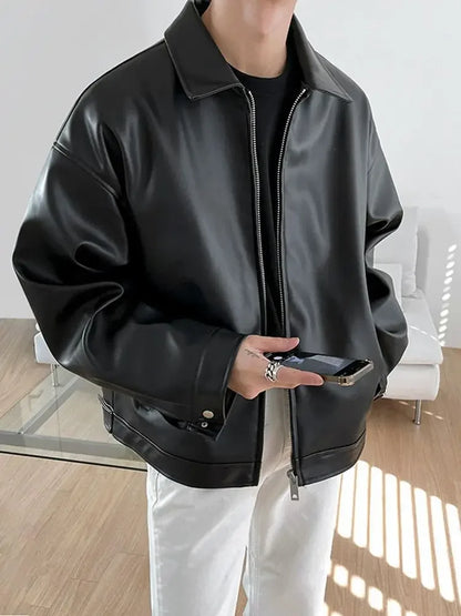 Chaqueta de cuero de PU holgada para hombre, estilo coreano, estilo béisbol, informal, para motocicleta, primavera y otoño, 2023