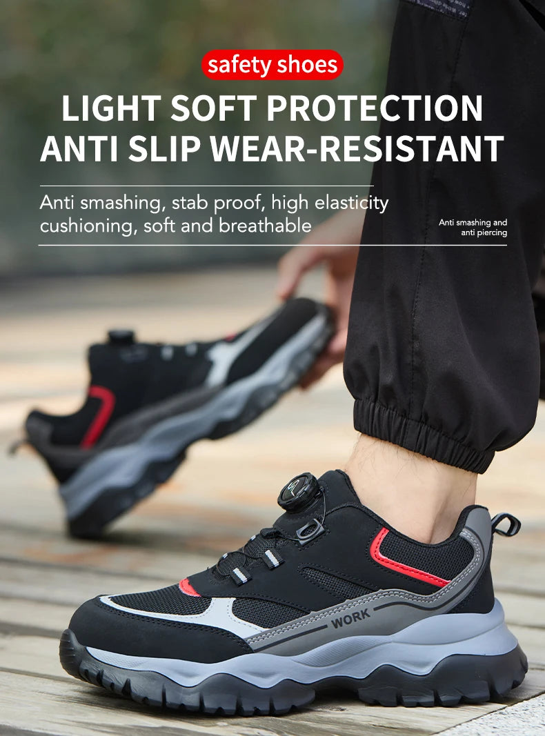 Zapatillas ligeras y transpirables con punta de acero para hombre, calzado de seguridad con protección antigolpes y antiperforación, con botones giratorios.