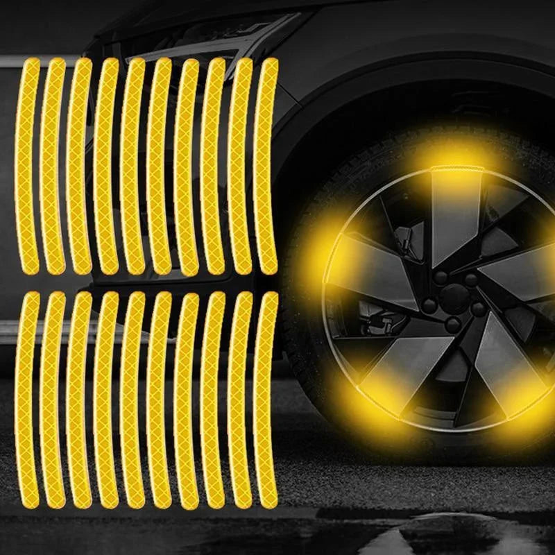 20 pegatinas reflectantes para llantas de coche, fluorescentes nocturnas, de advertencia, decorativas y creativas.