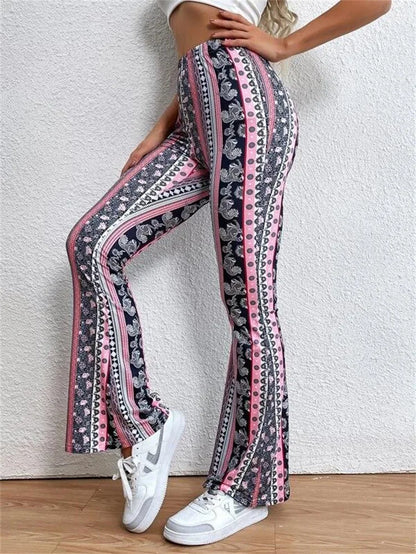 Bohemian Style Yoga Flared Pants High Waist Personalized and trendy street style Women's High Elasticity Fitness Gym Tights
