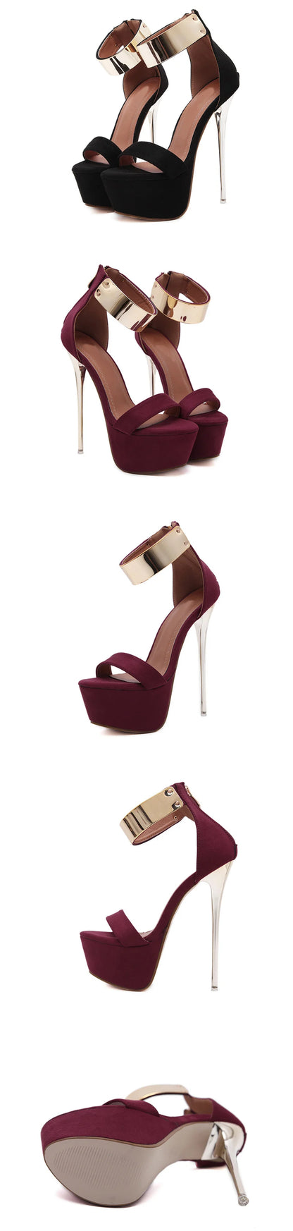 Liyke - Sandalias de plataforma con tacón alto de 16 cm para mujer, diseño de moda, con correa de tobillo de metal, para fiesta, club, stripper, baile en barra