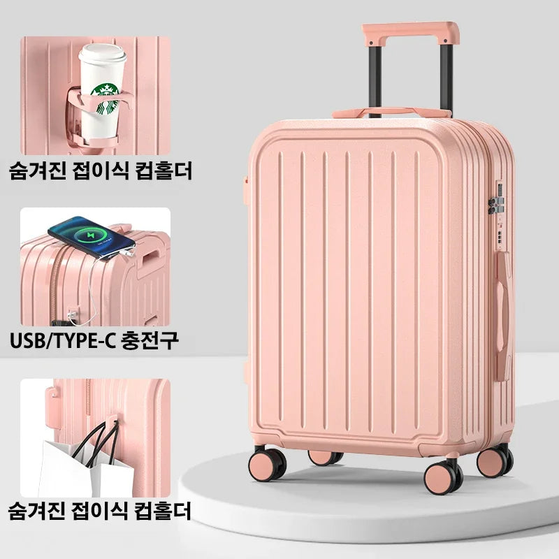 Maleta de 20, 22, 24, 26 y 28 pulgadas con ruedas y portavasos, ideal para viajes de negocios.
