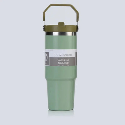 Vaso portátil de acero inoxidable de 30 oz con aislamiento para coche, con pajita y doble pajita para bebidas frías, ideal para usar en el vehículo.