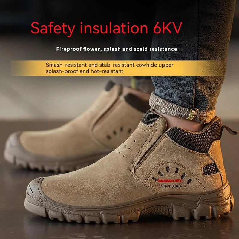 Zapatos de seguridad para hombre con puntera de acero, transpirables, suaves, antideslizantes, botas de trabajo protectoras, calzado cómodo para hombre, aislamiento 6KV.