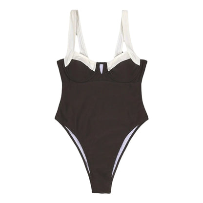 Traje de baño modesto con escote en V y control de abdomen para mujer, traje de baño adelgazante de retazos para vacaciones de verano, viajes a la playa.