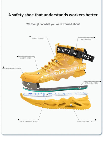 Zapatos de seguridad con puntera de acero para hombre y mujer, botas de trabajo ligeras, transpirables y cómodas, zapatillas de seguridad para la construcción industrial, botas para hombre.