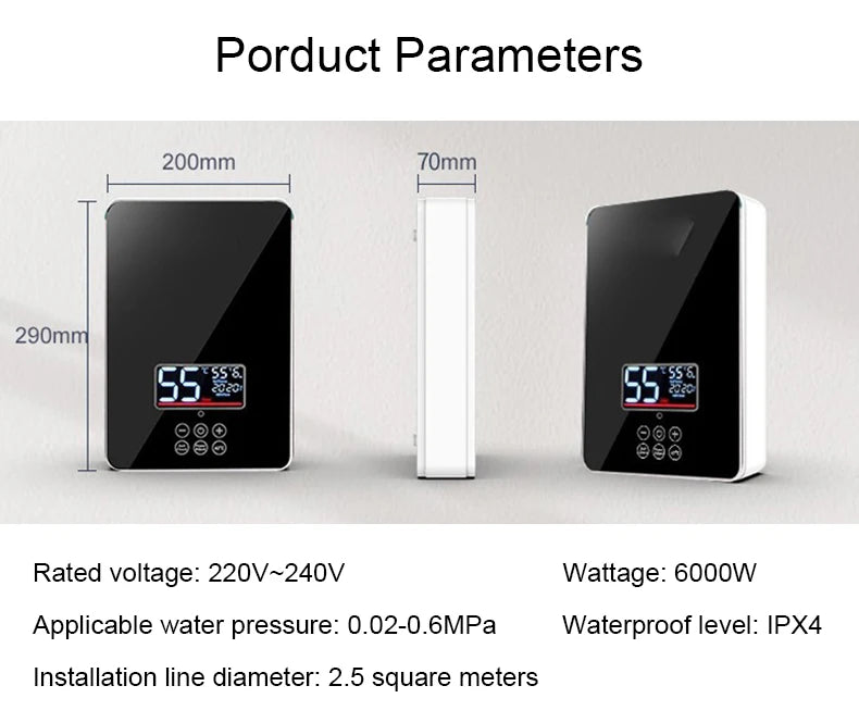Calentador de agua eléctrico instantáneo DMWD con control remoto para baño y cocina, sin tanque, para ducha con grifo y pantalla LED de temperatura
