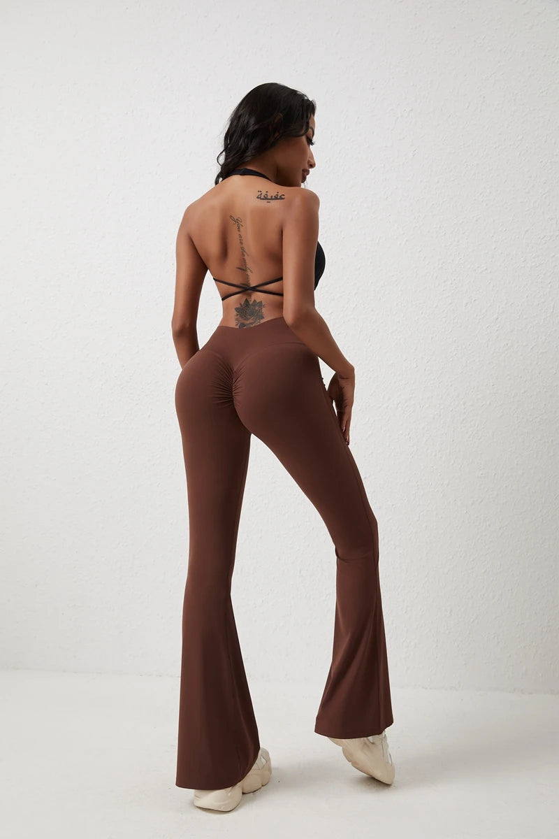 Pantalones de yoga QINACTIV para mujer, tipo flare, acampanados, de cintura alta, para fitness, gimnasio, deportes casuales y elásticos.