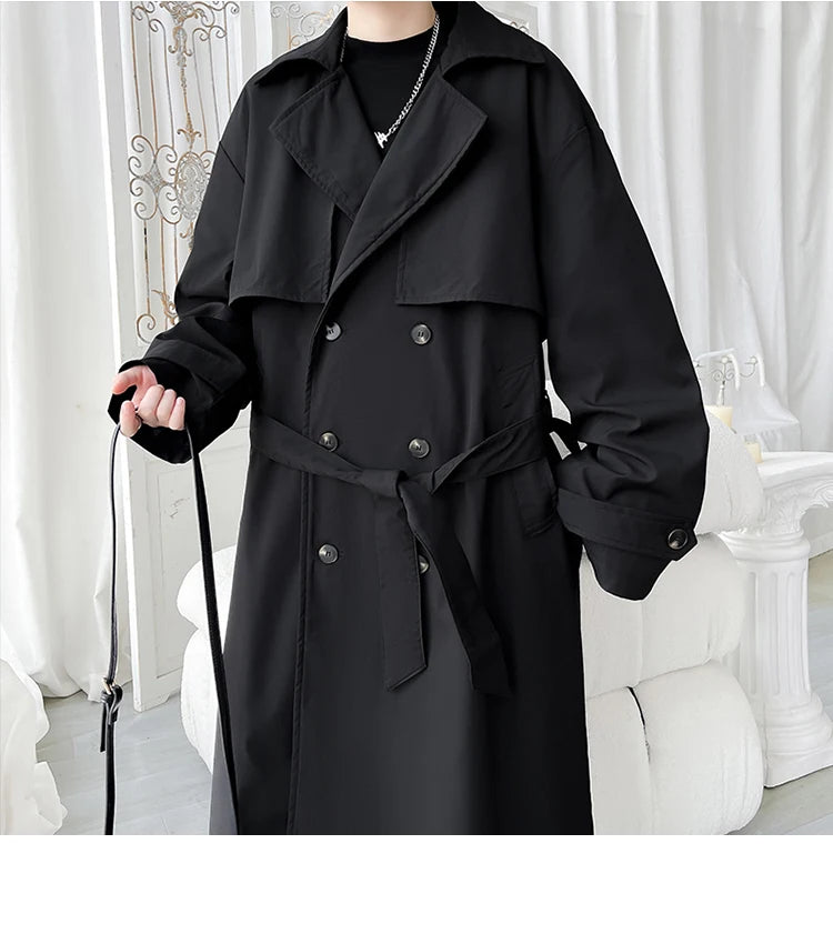 Gabardina de hombre, corte ajustado, cruzada, con cinturón, cortavientos, solapa, chaqueta larga, informal, impermeable, tallas M-5XL