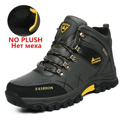 Botas de nieve de invierno para hombre, impermeables, de cuero, muy cálidas, para exteriores, senderismo, trabajo, talla 39-47