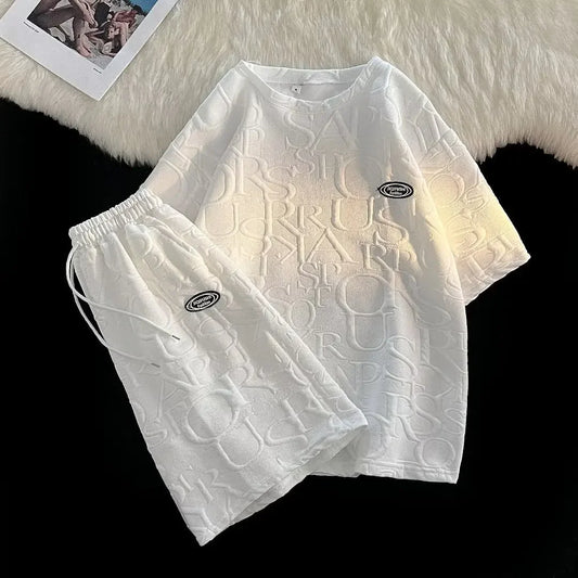 Conjunto de camiseta y pantalones cortos de manga corta para hombre, ropa deportiva informal de verano, corte holgado, marca de moda, largo de cinco cuartos, cómodo