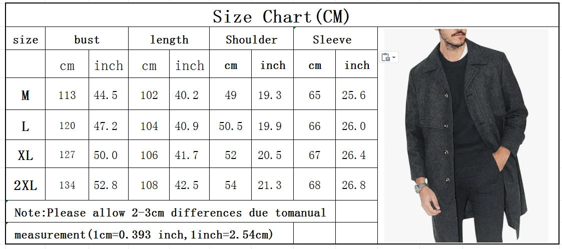 Abrigo de solapa para hombre, traje informal de oficina y urbano, mezcla de lana, para actividades al aire libre, con forro, chaqueta larga, talla europea/estadounidense, de un solo botón.