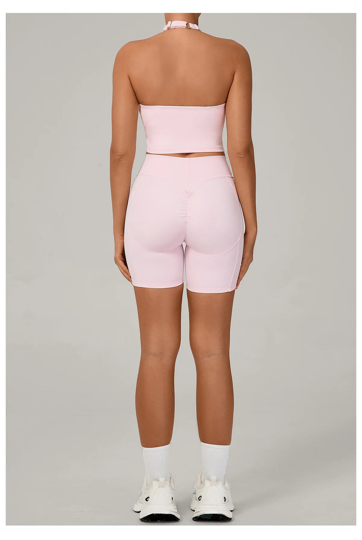 Ctenkevet - Conjunto de 2 piezas de sujetador halter sin espalda para mujer, ropa deportiva de secado rápido para gimnasio, conjunto deportivo femenino de dos piezas con pantalones cortos