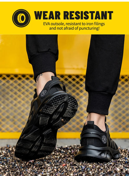 Zapatos de seguridad con botón giratorio para hombre, zapatos de trabajo con puntera de acero, zapatos de trabajo indestructibles y ligeros, zapatillas transpirables.